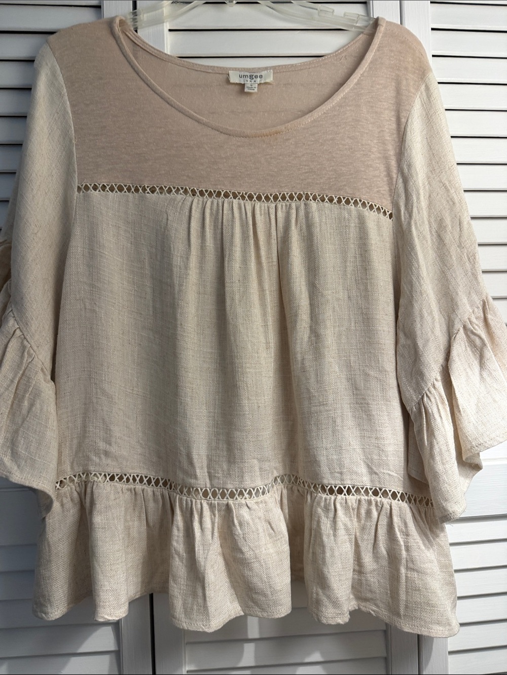 Umgee Cream and Beige Peasant Tunic Top